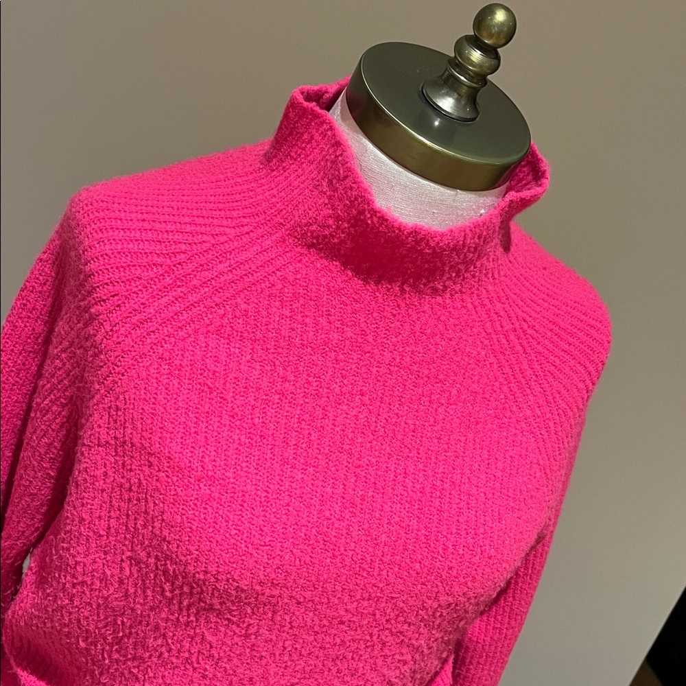 Halogen bright Pink ribbed mock neck fuzzy sweater size XS-M - Picture 2 of 13